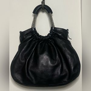 Stuart Weitzman Black Leather Purse/Bag with Thick Silver Chain! Pre Owned!